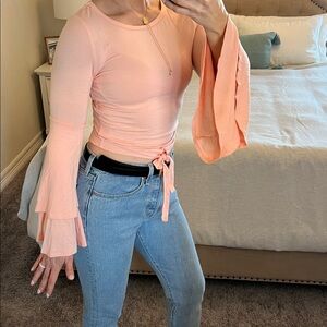 Peach flared sleeve crop top